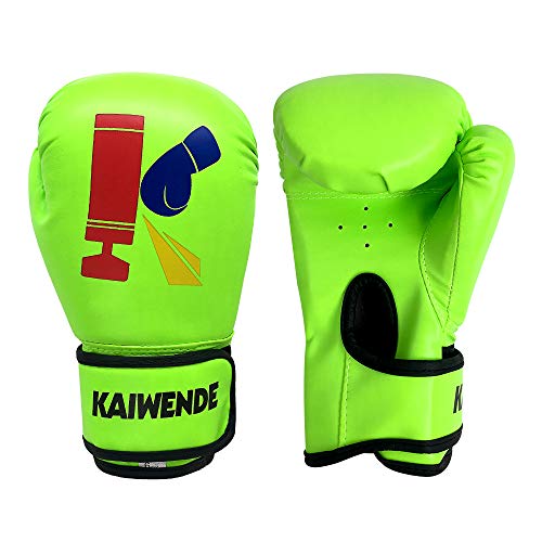 KAIWENDE Kids Boxing Gloves,Children Or Youth Punching Bag,Muay Thai,Kickboxing Training Gloves (Green, 6 oz)