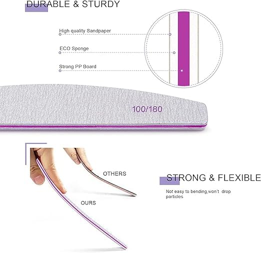 Sminakh 12 Pcs Nail Buffer Hard Buffer For Nail Art 100/180 Grit Double-Sided Emery Board Manicure Tools for Home Salon Hard Buffer 3
