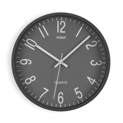 Versa Raven Reloj de Pared Nuevo Mecanismo Y Calidad Mejorada silencioso y Decorativo, para Cocina, Salón o Comedor - Fácil de Leer, Medidas (Al x L x An) 30 x 4,3 x 30 cm, Polipropileno, Color Gris