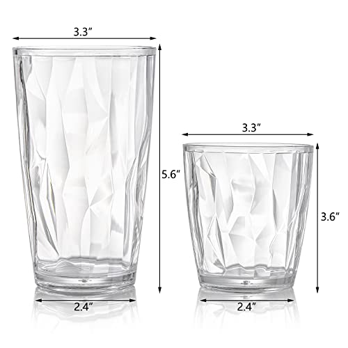 Hedume Set of 8 Plastic Water Tumblers, 4 Pack 500ml and 4 Pack 300ml Transparent Unbreakable Drinking Glasses, Clear Acrylic Reusable Juice Wine Cups Stackable for Home, Picnic Party
