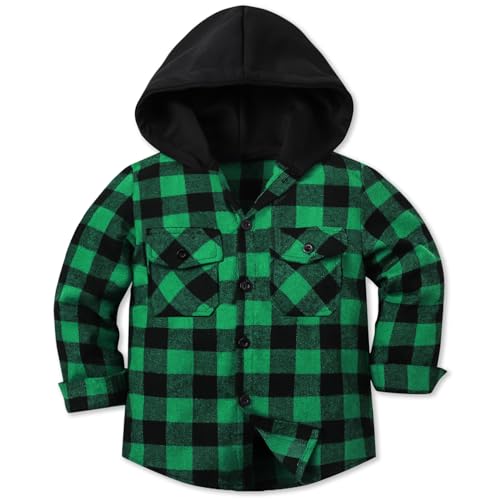 Image of Cromoncent Boys Flannel Hoodie Plaid Button Down Shirt Jacket Long Sleeve