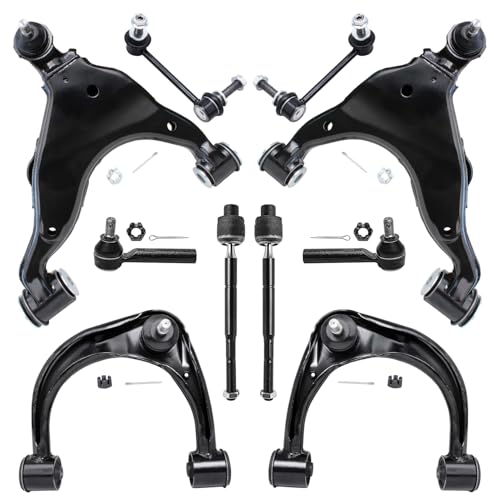 Image of Detroit Axle - 10pc Front End Suspension Kit for 2003-2009 Toyota 4Runner FJ Cruiser Lexus GX470 2004 2005 2006 2007 2008, 4 Upper Lower Control Arms Ball Joints 4 Inner Outer Tie Rods 2 Sway Bars