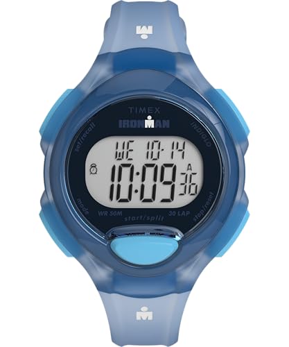 Montre femme Timex Ironman TW5M65800 étanche avec bracelet polyuréthane bleu et cadran sport