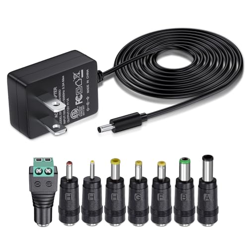SoulBay 12V 1A AC Adapter Charger Replacement w/8 Tips, Regulated Power Supply Cord for LED Strip...