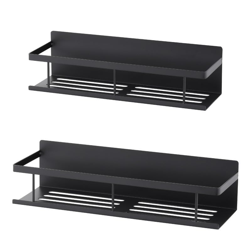 LIKENNY マグネット 収納 浴室用ラック 炭素鋼製 2個セット 強力磁石固定 キッチン/お風呂/バスルーム/洗面所/洗濯機/冷蔵庫サイドラック 壁掛け棚 (A(ブラック))