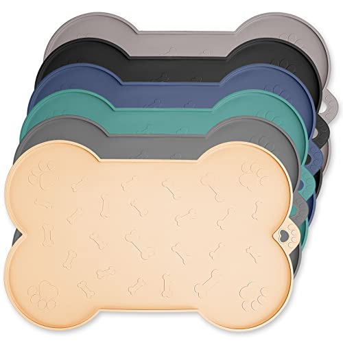 Tapis Gamelle Chien, NWFHTD Tapis d’Alimentation pour Chat en Silicone, Imperméable et Antidérapant, 45x30cm Beige Cover