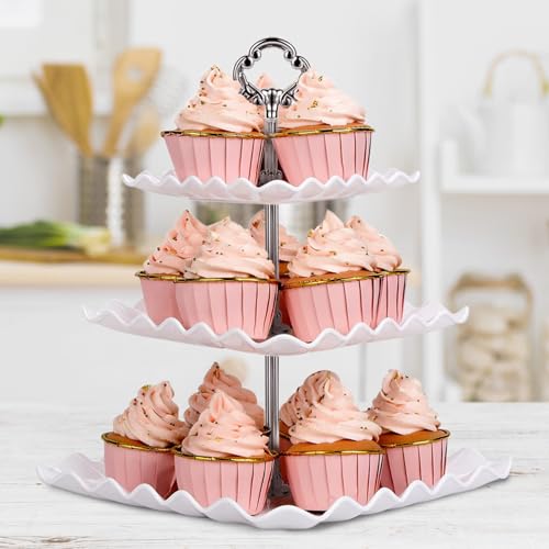Cake Stand 3 Tier - 2 Pack Afternoon Tea Stand, 34cm Plastic Reusable Tiered Cupcake Display Stand, Large Square 3-Tier Dessert Holding Tower for Birthday Wedding Party Food Serving Platter, White - Cosy Home Interiors Cake Stand 3 Tier - 2 Pack Afternoon Tea Stand, 34cm Plastic Reusable Tiered Cupcake Display Stand, Large Square 3-Tier Dessert Holding Tower for Birthday Wedding Party Food Serving Platter, White - Image 7