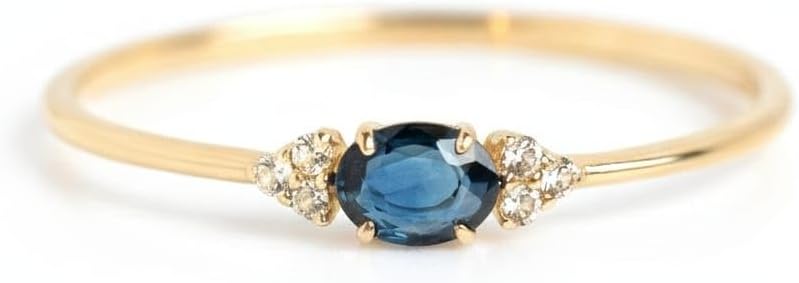 Dainty Teal Sapphire Ring: Diamond Cluster, Sterling Silver Promise Ring 14k Solid Yellow Gold Rings • GE008