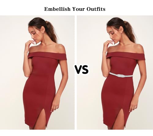 LIMHOO Women's Skinny Metal Waist Belt Elastic Thin Waist Belt for Dress Stretch Chain Belt2