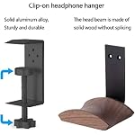 Walnut Wood Headset Holder Universal Adjustable Clamp-on Headphone Stand - Image 5