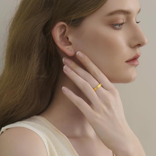 4mm Hammered Gold Band Ring,14K Gold Plated Titanium and Stainless Steel Non Tarnish Stacking Statement Ring for Women Men4