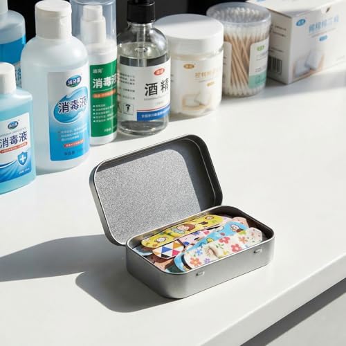 Image of Hotop 12 Pack Metal Rectangular Empty Hinged Tins 3.75 x 2.45 x 0.8 Inch Box Containers with Lids Mini Portable Box Small Storage Kit, Home Organizer (Silver)