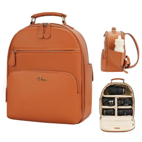 Mochila para cámara de cuero PU clásica 10L marrón miniatura 1