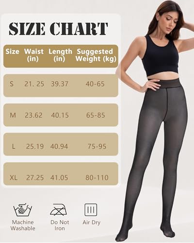 Image of HONGTEYA 2 Pairs Fleece Lined Tights Women - Warm Sheer Pantyhose Fake Translucent Tights Winter Thermal Leggings