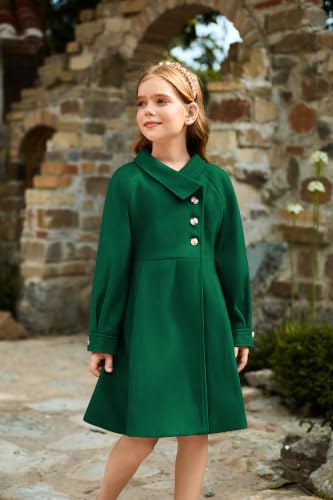 Image of GRACE KARIN Girls Dress Coat Kids Wool Lapel Long Button Jackets Fall Winter Outerwear Peacoat with Pockets 5-12Y