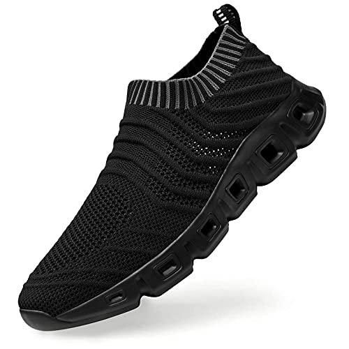 HANMUN Zapatillas de correr para hombre, de malla, ligeras, para caminar, atléticas, gimnasio, correr, Todo negro., 40 2/3 EU