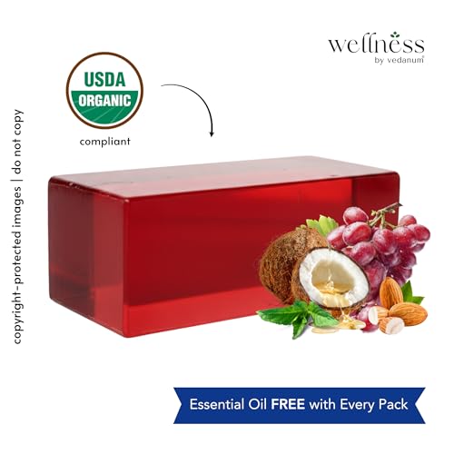 Image of VEDANUM Ayurscience 100% Natural and Organic Red Wine Soap Base - 400 Gm | Handmade Soap Making | Grapefruit | SLES Free | pH Skin Friendly | Lab Tested