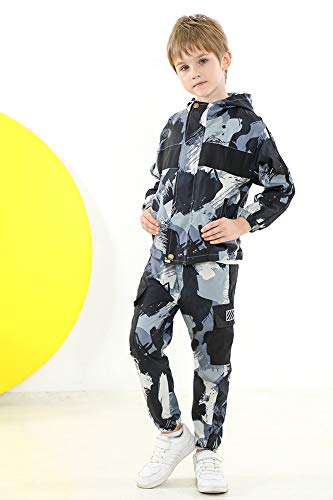 Rolanko Boys Lightweight Hooded Jacket And Jogger Pant Clothing Set Boys' 2 Pieces Camo Outfit Long Sleeve Tracksuit (Purple, 6-7) #TOP1