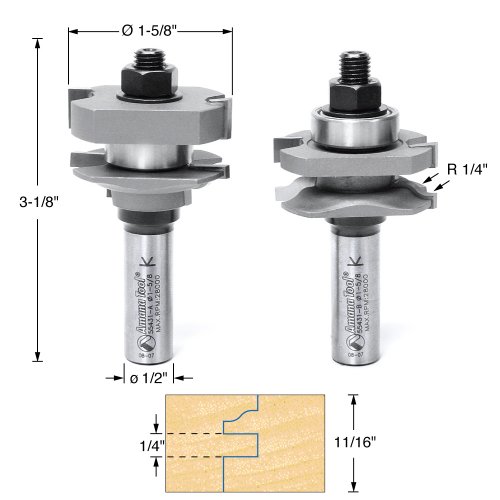 Jeu de fraises de défonceuse ogee stile et rail Amana 55431 avec queue de 1/2 pouce