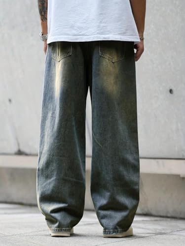 Image of NUCOUTHS Men Greentint Jeans | Stylish Washed Denim Jeans for Men | Slim Fit Casual Wear