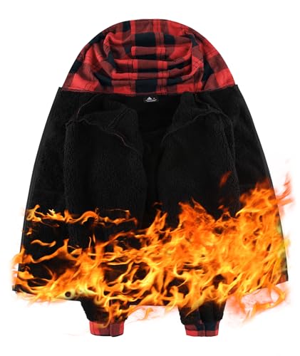 SCODI Men's Flannel Plaid Jacket Warm Sherpa Lined Fleece Hoodies for Men Zip Up Thick Jackets Winter Coat with Pocket3