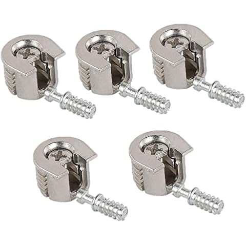 TEHAUX 5pcs Screw- in Cabinet Wardrobe in- Knock Eccentric Silver Alloy. Cam Lock Side Sturdy Drawer Durable Screw- in Screw for X. Fastener Dowels Connector Fixing Fittings Down Cover