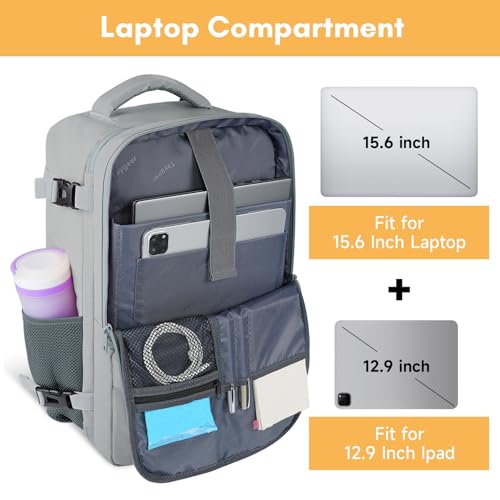 Image of Taygeer Carry On Backpack, Womens Travel Backpack with Water Bottle Pocket | Laptop Mochila 15.6inch Flight Approved with Shoe Pouch, College Teacher Tote Bag for Business Travel Supplies, Grey