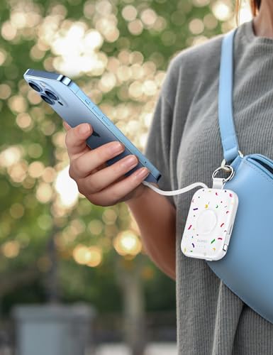 Image of RORRY CharmGo Portable Charger, 5000mAh Portable Charger Power Bank with Built-in Cables, Travel Keychain Battery Pack for Apple Watch and iPhone Air /17 /16 /15 /14 /13 /12, Confetti-White