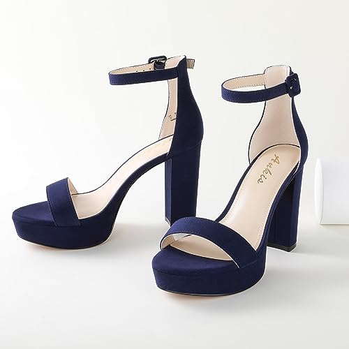 Image of Ankis Chunky Platform Heels - 4 Inch Block Heeled Sandals for Women - Comfortable Open Toe Strappy Heels - Black, Nude, White, Silver, Gold - Summer Dress Shoes