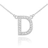 Dainty 14k White Gold Diamond Letter D Initial Pendant Necklace, 16