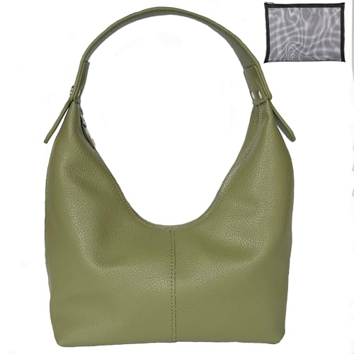 Image of Hobo Women's PU Leather Shoulder Tote Clutch Crescent Slouchy Bag with Zipper Closure and Top Handle