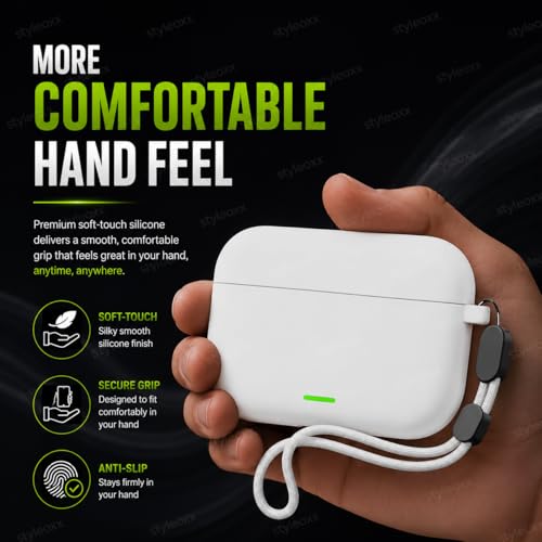 Image of Anvique Silicone Case Cover for Realme Buds T500 Pro, Shockproof Protective Earbuds Cover with Keychain Hook, Anti-Scratch Soft Silicone Skin, Full Body Protection Case (White Lanyard)