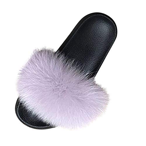 95sCloud Hausschuhe Damen Schlappen mit Kunstfell Fell Pelz Sandalen Weiche Pantoffel-Flipflops Pantoletten Sommer Flaumiger Slipper Hausschuhe Eva rutschfeste Pantoffeln Outdoor/Indoor (Grau, 39) Cover
