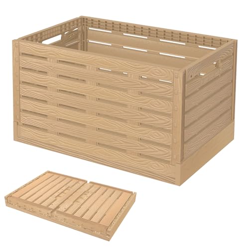 Collapsible Storage Bins, 23x15 Inches Plastic Stackable Utility Crates with Handles, Large Folding Containers Dolly Folding Baskets for Farm Home Office Organizing Tools, Books, Food, Drinks