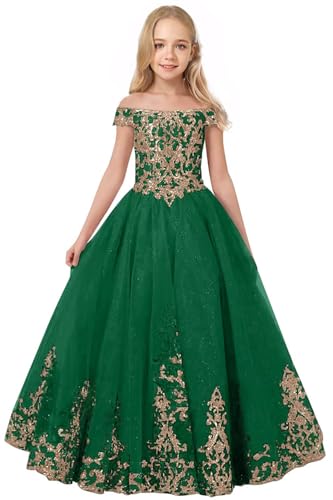 Off Shoulder Flower Girl Dress Lace Appliques Pageant Dresses Tulle First Communion Kids Birthday Party Ball Gown