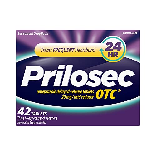 Prilosec OTC, Omeprazole Delayed Release 20mg, Acid Reducer, Treats Frequent Heartburn for 24 Hour Relief, All Day, All Night*, 20mg, 42 Tablets