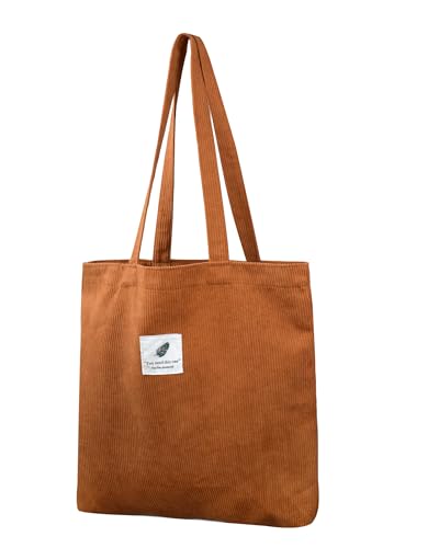 TeeYee Borsa in velluto a coste borsa a tracolla da donna borsa tote borsa in velluto a coste shopper da donna borsa a tracolla lavoro ufficio viaggio shopping scuola vita quotidiana marrone