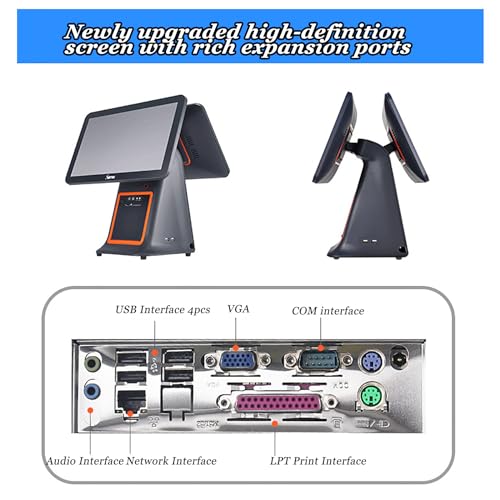 KJLYLPP Smart Cash Register, 58mm Thermal Printer, 15.6" Touch Screen, All-in-One Cash Register, Dual-Screen Cash Register All-in-one Machine, Point of Sale Terminal (Black B)