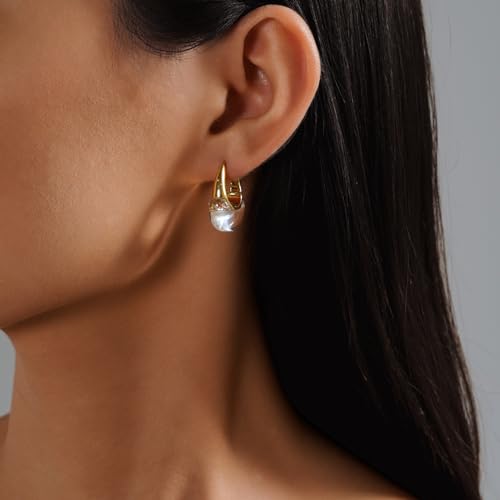 Acrylic Hoop Earrings Sterling Silver Lucite Clear Resin Rectangle Transparent Hoops for Women3