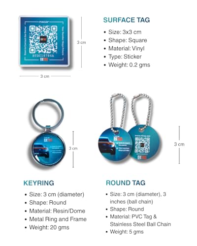 Image of Nxcar EkTag Smart QR Tag (15 Pc Family Pack) | QR Tags for Car, Bike, Phone, Bags, Pets and School Items. Lost Item Finder | 100% Phone Number Privacy | Pack of 15 Tags