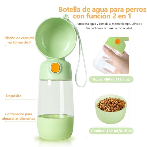 Botella de Agua para Perros, Botella de Agua Portátil para Mascotas con Recipiente para Comida, Bebe