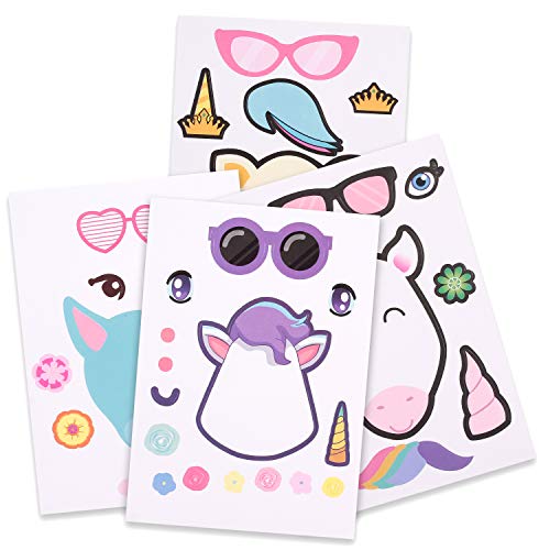 24 Make A Unicorn Stickers for Kids - Unicorn Theme Birthday Party Favors | 5.9 x 8.3 inches, 4 Styles | Fun Craft Project Unicorn Party Supplies for Children 3+