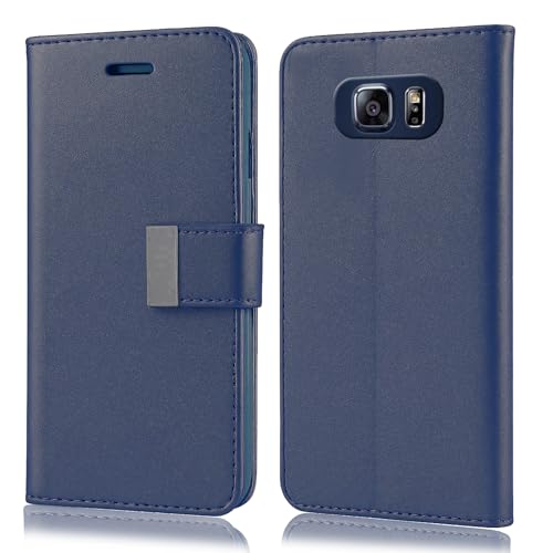 Case For Samsung Galaxy S6 Edge Premium Leather Magnetic Closure Wallet Flip Cover Compatible with Samsung S6 Edge (Blue Classic)