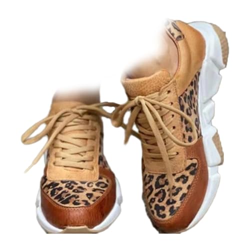 lanshougu Leopard Print Orthopedic Sneakers,Orthopedic Arch Support Walking Shoes,Orthotic Fashion Sneakers (Yellow,9)