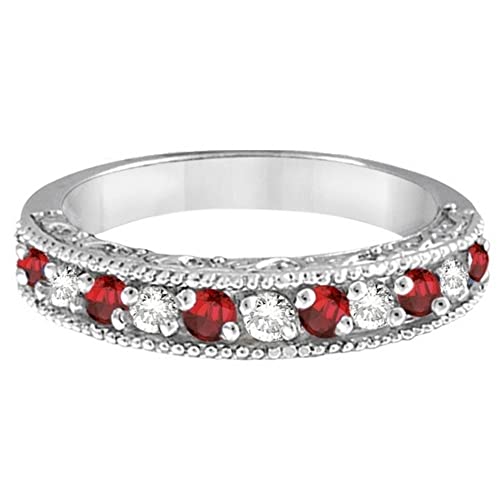 Diamond And Ruby Ring Anniversary Band 14K White Gold (0.59Ct) #TOP2