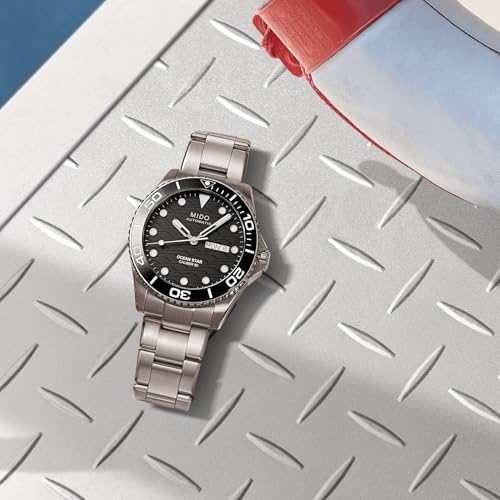 Image of MIDO Ocean Star 200C - Swiss Automatic Diving Watch for Men - 42.5mm Stainless Steel Case - Rotating Ceramic Bezel - Wave-Design Dial with Day,Date Calendar