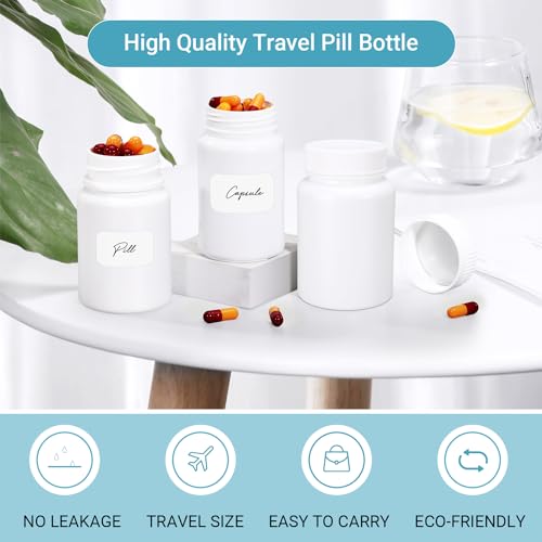 Image of White Pill Bottle, Empty Medicine Bottles with Screw Caps for Pills Capsules Vitamins, Food Grade Plastic Medicine Containers with Labels for Travel (3.4oz /100ml, 4 Pcs)