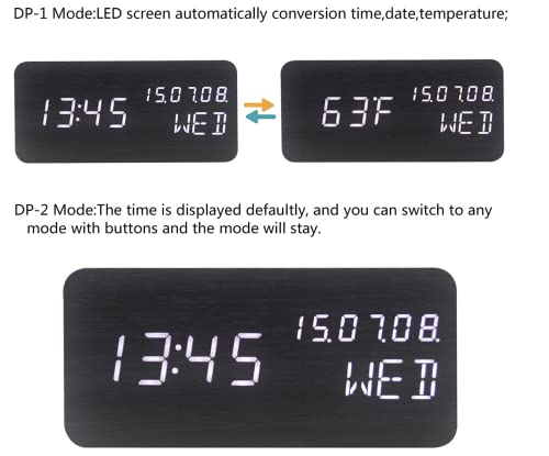 Pokanic Wood Digital Alarm Clock Desk Time, Date(Mm/Dd/Yy), Day Of The Week, Temperature, Nightlight Large Led Display Portable Lamp Bedroom, Office, School, Home, Livingroom, Room (Black) #TOP7