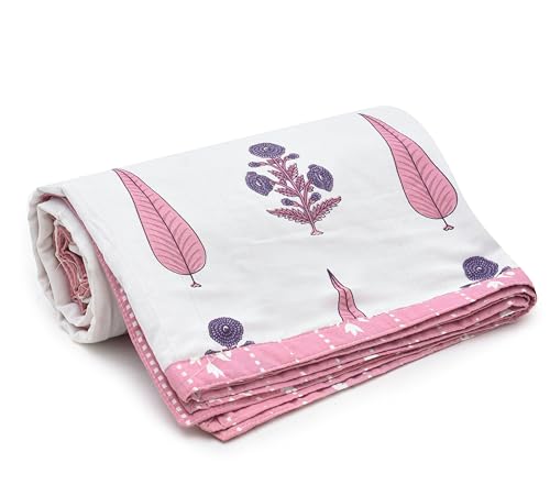 Image of Amazon Brand - Umi Soft Cotton Dohar AC Blanket Double Bed Size 84x96 Inch | 160 TC Three Layer Lightweight Quilt | Reversible Summer Comforter Set