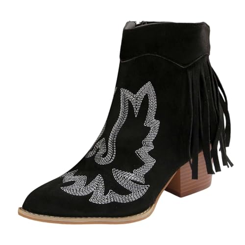 Bottines à franges femme avec talon bloc confortable et fermeture éclair